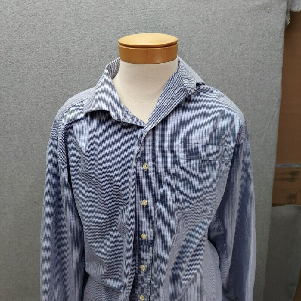 Hickey Freeman‎ Men's Long Sleeve Button Down Blue Plaid Dress Shirt Size 17-36